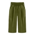thumbnail image 5 of Wutalume Women's Cotton Linen Capri Pants Elastic Waist Casual Loose Straight Leg Beach Pocket Trousers Summer Vacation,Army Green L, 5 of 5