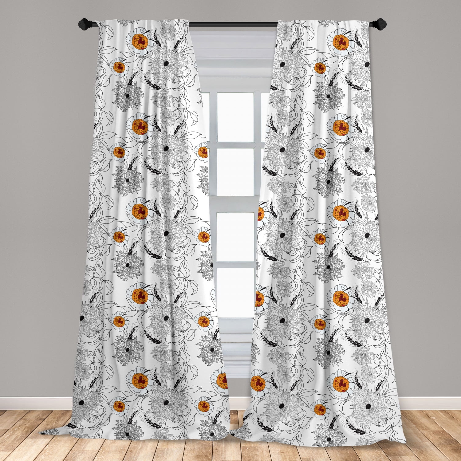 Floral Curtains 2 Panels Set, Simplistic Flower Petals Nature Beauty