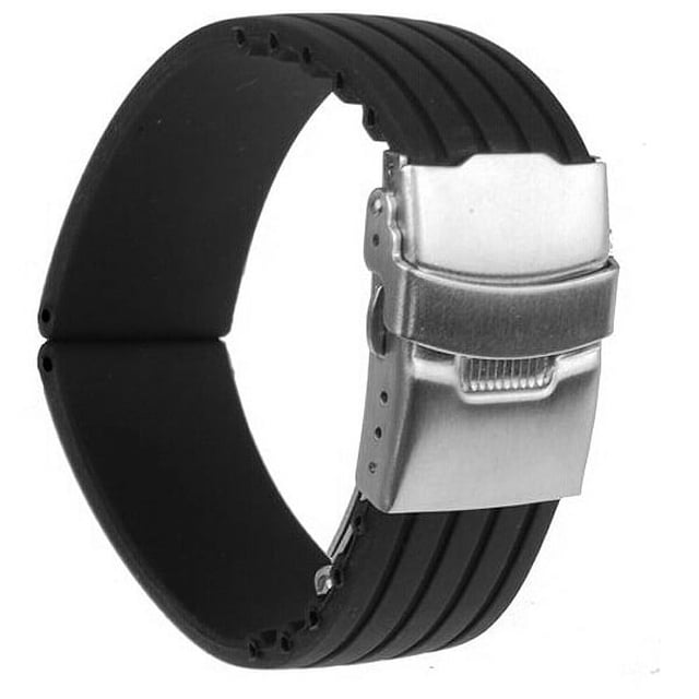 GOOHOCHY Correa de reloj de silicona con patrón de rayas impermeables de 18 mm con hebilla de cierre de acero inoxidable (negro)