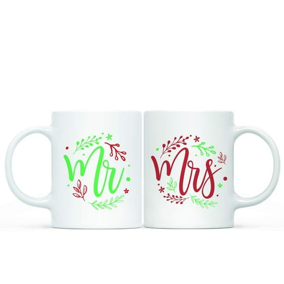Koyal Wholesale 11oz. Funny Christmas Coffee Mug Gag Couple Gift, Mr, Mrs, 2-Pack, Wedding Engaged Bridal Shower Gift