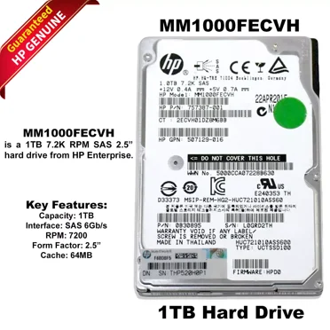 HP 2TB 3.5" SAS Hard Drive – 652757-B21 7.2K RPM 128MB Cache (Open Box)