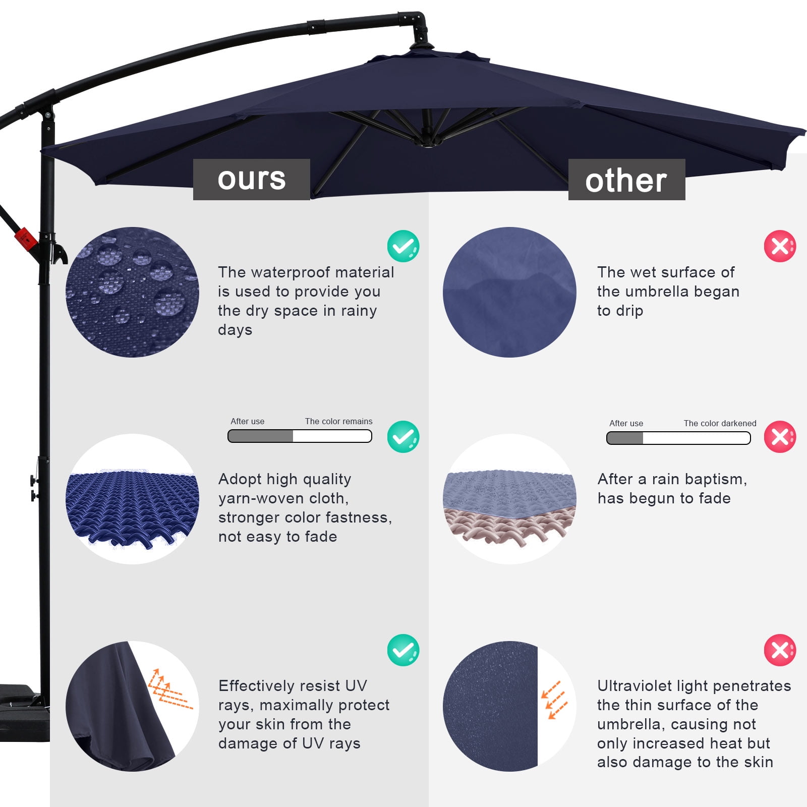 ABCCANOPY 9 FT Patio Umbrellas With Crank & Cross Base For Garden ...