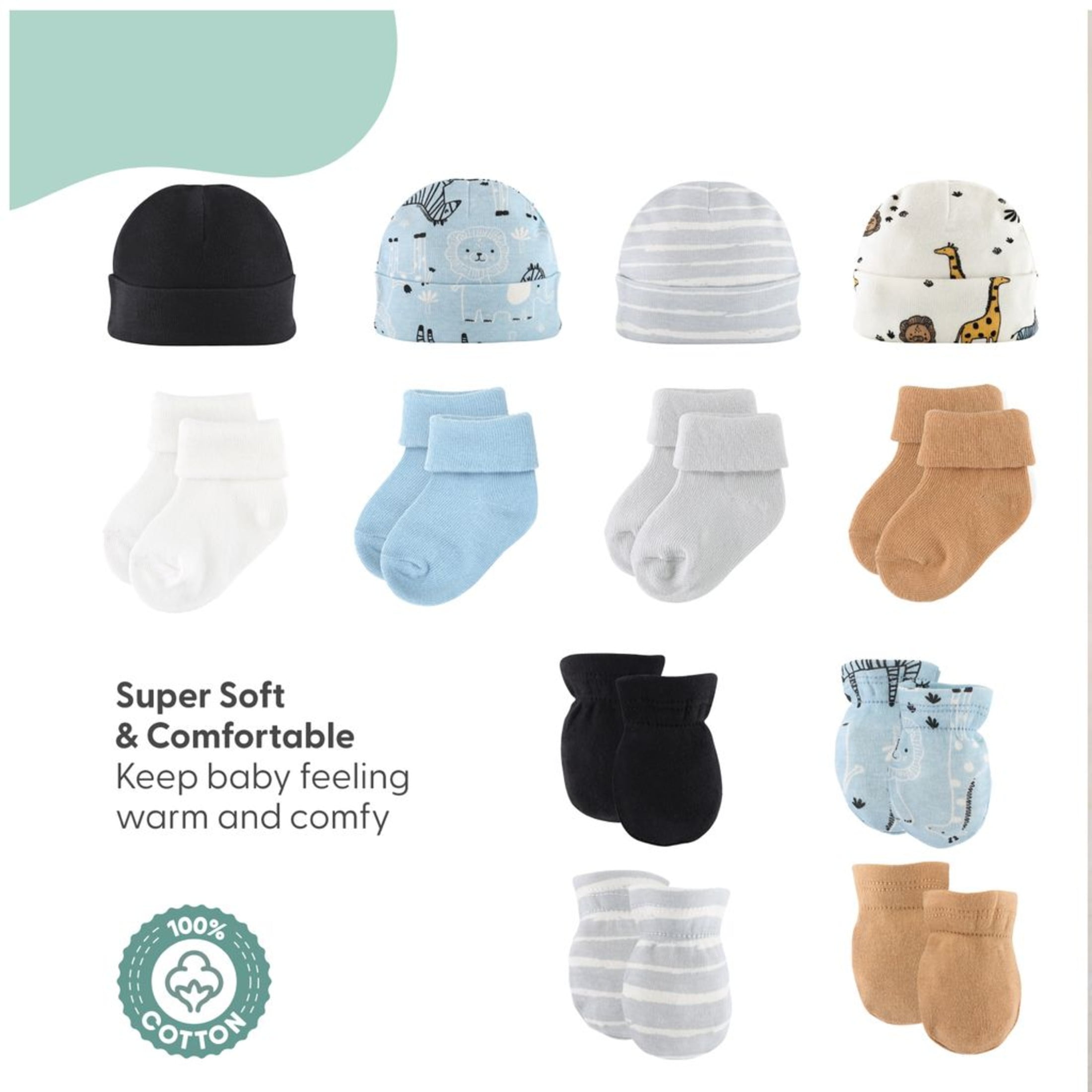 The Peanutshell Newborn Layette Gift Set for Baby Boys, Blue Safari, 30 Essential Pieces, 0-3 Months