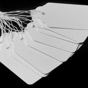 Papapt White Price Tags with String - 500PCS Pre-Strung String Tags for Pricing, Paper Hang Tags Merchandise Tags, Garage/Yard Sale Tags Clothing Tags Jewelry Tags for Labeling 1.88 x 1.1 Inch #J02