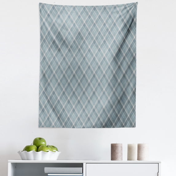 Grey Plaid Tapestry, Traditional Scottish Shapes of Geometry Soft Colored Pattern of Artwork, Fabric Wall Hanging Decor for Bedroom Living Room Dorm, 5 Sizes, Ceil Blue and Pearl, by Ambesonne