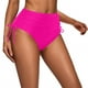 thumbnail image 1 of Traje de baño de mujer de nailon, color liso, cintura alta, con cordón ajustable y pliegues., 1 of 4
