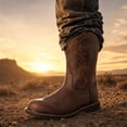 thumbnail image 2 of Bottes de Travail Western pour Hommes à Enfiler à Bout Rond, Bottes Décontractées d'Extérieur Mi-Mollet Brodées, 2 of 6