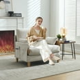 thumbnail image 2 of Newest Mid-Century Modern Convertible Sofa Bed, 3-in-1 Foldable Sleeper with 3 Pillows and Side Pockets, Beige, 2 of 8
