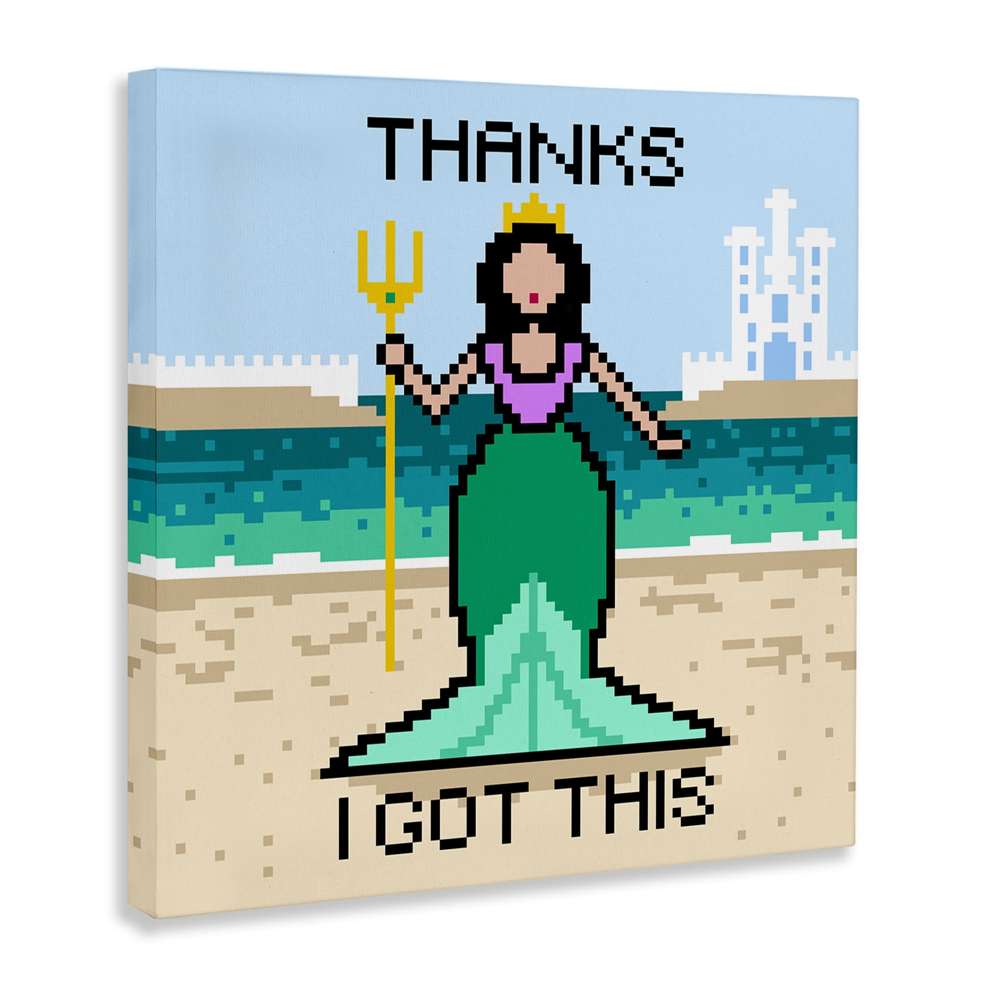 Stupell Industries I Got This Pixel Mermaid People Painting Wrapped Canvas Art Print Wall Art, 30 x 30
