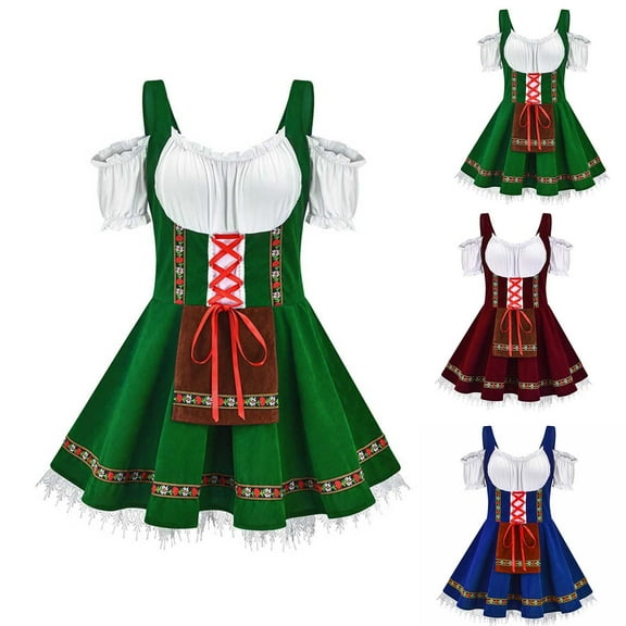 Jsaierl Women's Oktoberfest Dress Plus Size Vintage Halloween Costumeses Victorian Irish Costumes Princess Ball Gown Dresses