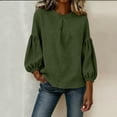 thumbnail image 5 of Linen Blouse for Women Crewneck Puff Long Sleeve Casual Loose Fit Pleated Front Solid Soft Lightweight Streetwear Fashion Pullover Top, 5 of 6
