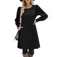 thumbnail image 3 of SWSMCLT Women's Long Sleeve Dresses Fall Warm Dinner Casual Winter Vacation Fall Puff Sleeve Cute Ruched Stretchy Fitted Black XX-Large, 3 of 4