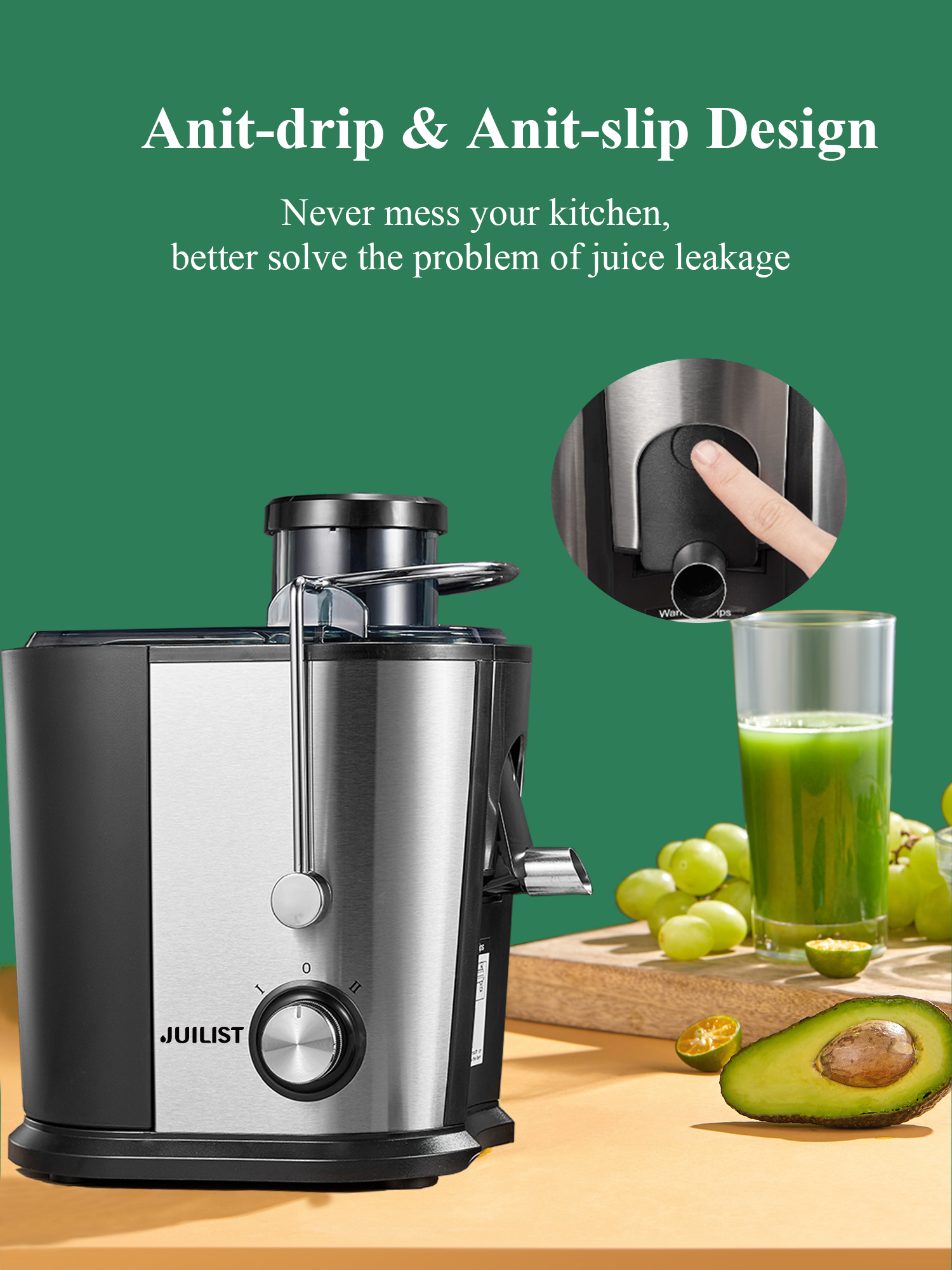 Juilsit Juicer Easy to Clean, 3 " Juice Extractor BPA Free Compact Fruits & Vegetables Juicer, Dual Speed Centrifugal Juicer with Non-Drip Function, Stainless Steel Juicers - image 4 of 8
