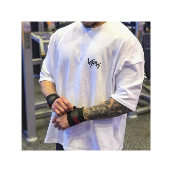 Big Size Men's Bodybuilding Tee - Oversized, Soft Cotton, Half Sleeve, Gym-Ready, Streetwear-Approved, Casual Wear for Fitness Enthusiasts