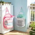 thumbnail image 6 of Hanging Laundry Basket with Hook, Breathable Mesh Hamper for Clothes Towels, Foldable Storage for Bathroom Pink 16", 6 of 6
