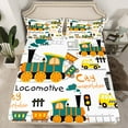 thumbnail image 2 of jejeloiu Cute Cartoon Train Twin Sheet Sets,Transportation Vehicle Twin Fitted Sheet,White Yellow Orange Flat Sheet For Kids,Uxury Bedroom Decor,3pcs, 2 of 7