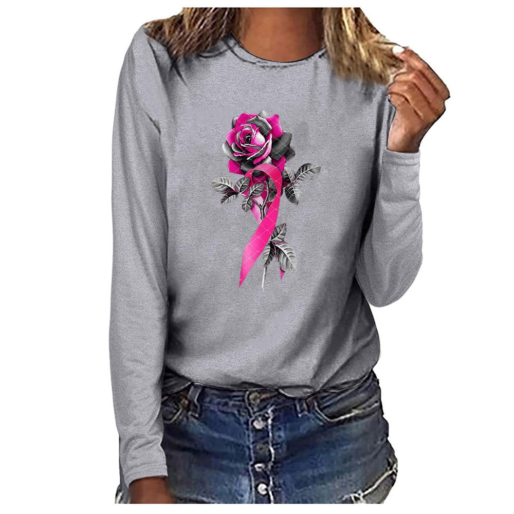 Never give up breast cancer roses flower umbrella pink ribbon t-shirt