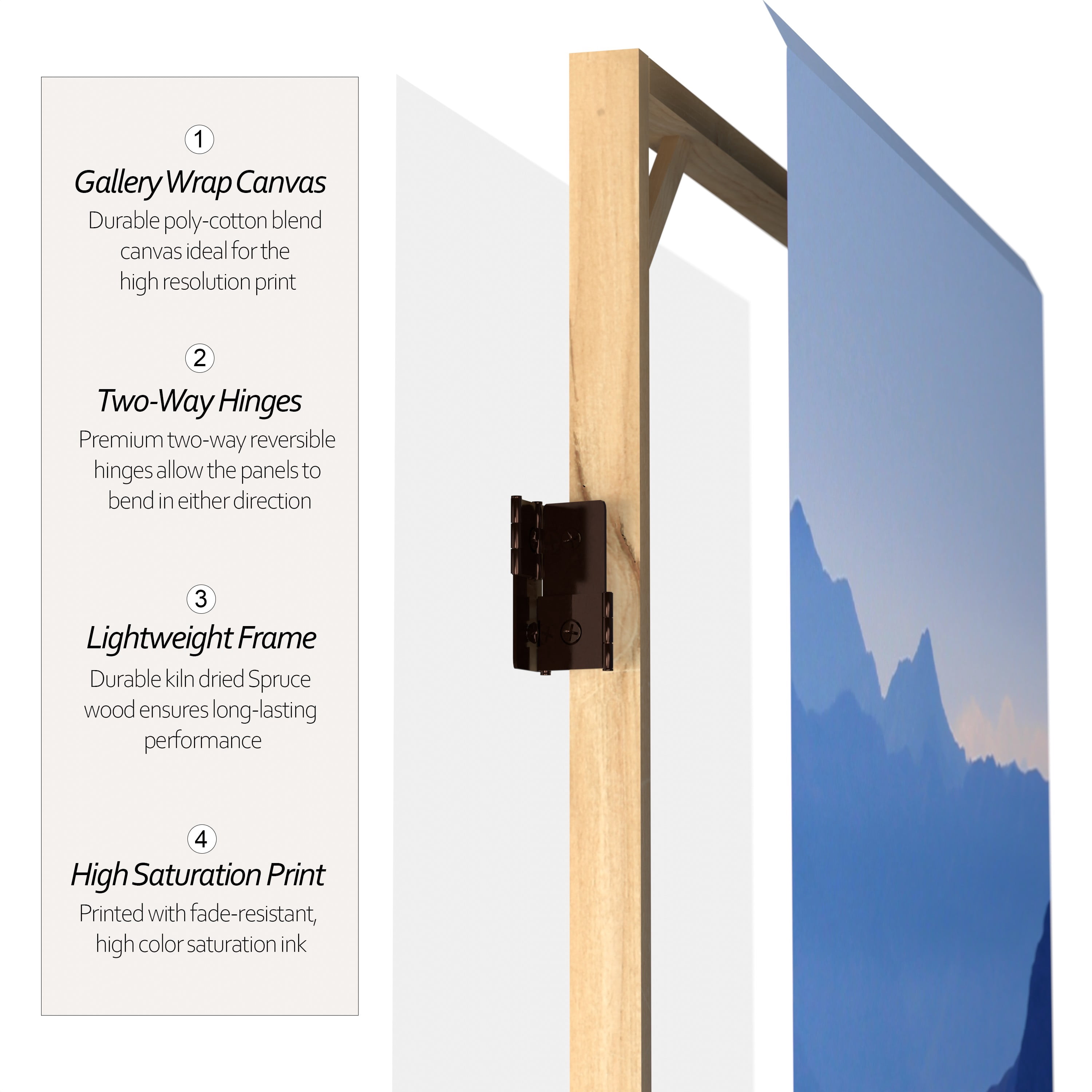 3 ft. Short Double Sided Misty Mountain Canvas Folding Screen