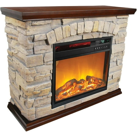 Lifesmart - Large Square Infrared Faux Stone Fireplace - Black