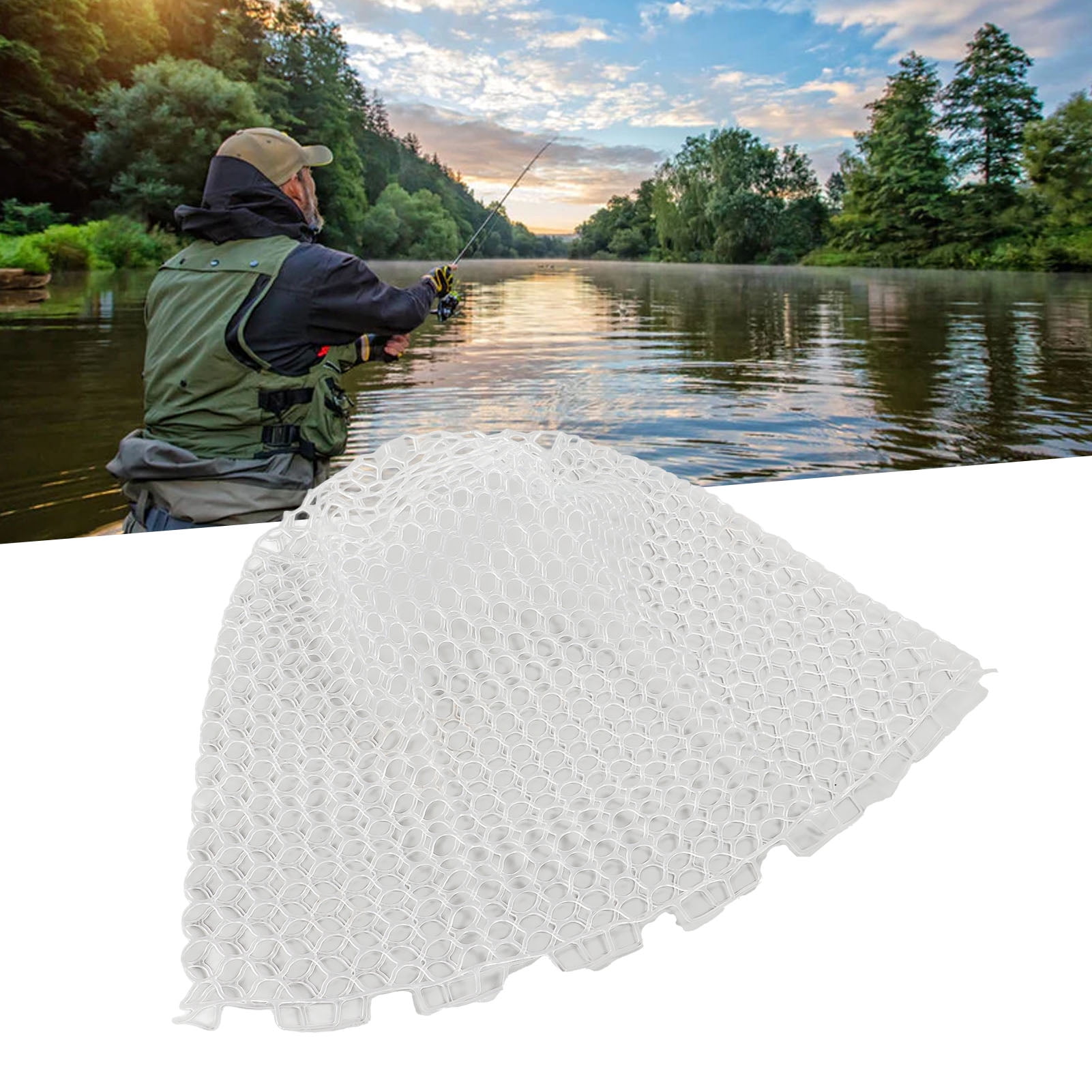 Suodoka Fishing Landing Net Replacement Transparent White Collapsible Rubber 21.7 Inches / 55 cm Deep Fly Fishing Net Wading Equipment for Angler