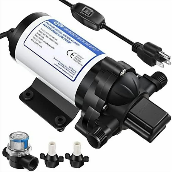 Water Pressure Diaphragm Pump 115V 4GPM 45 PSI with extension On/Off Switch, Industrial Self Priming Booster Pump Fitting Strainer Filter for RV/Caravan/Marine/Home/Garden Irrigating & Industrial