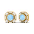 thumbnail image 2 of 6mm Round Larimar Hexagon Minimal Women Mother's Day Gift Stud Earrings 925 Sterling Silver Gold Vermeil, 2 of 4