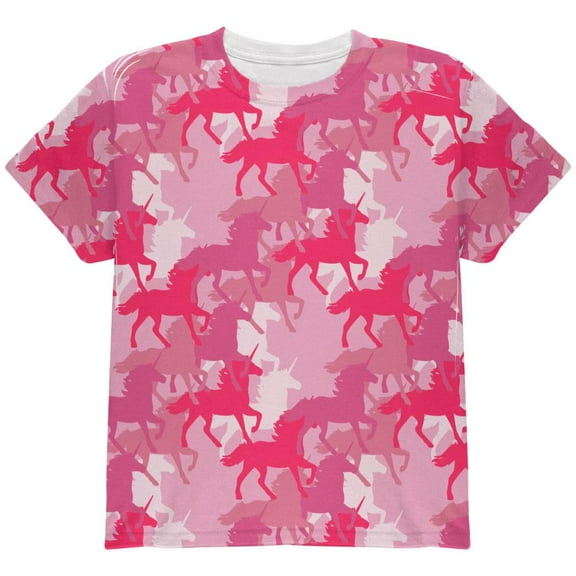 Unicorn Pink Camo Camouflage All Over Youth T Shirt Multi YLG