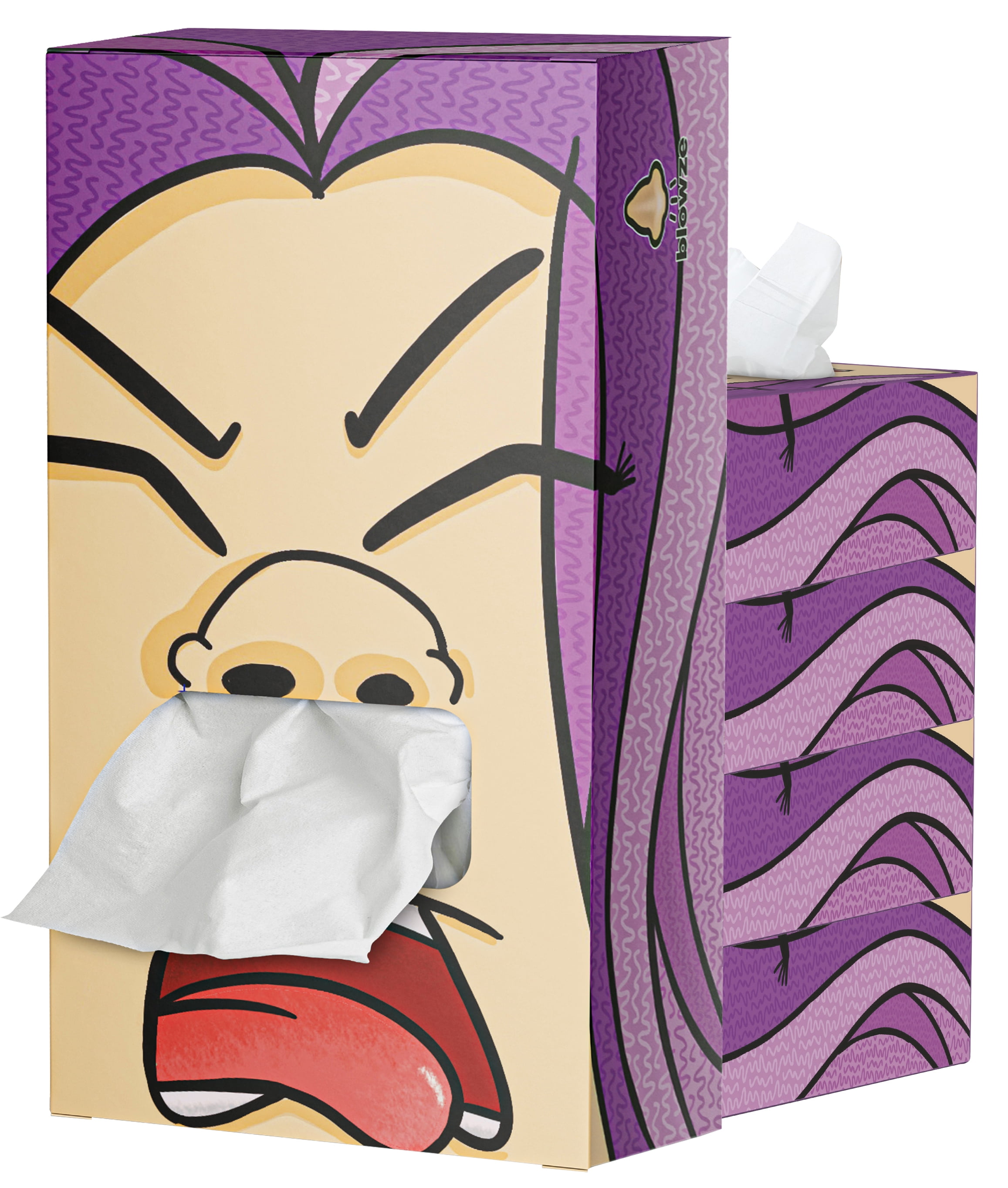 Blowze Tissues 5 Pack Purple Sneeze Dual Ply Soft Facial Tissues Made in USA Fun, Unique