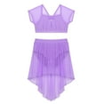 thumbnail image 3 of Lejafay Girls Mesh Cap Sleeve Crop Top with High Low Skirts for Ballet Lyrical Dance Dress Gymnastics Lavender 12, 3 of 7