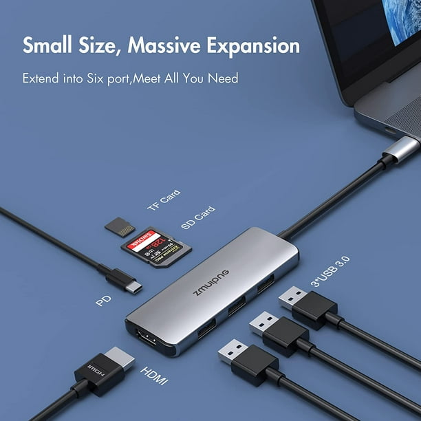 Adaptateur multiport USB C Hub, Dongle USB-C vers HDMI 7 en 1 Dock Mac  Accessoires pour MacBook Pro/Air, Dell, Surface Go, HP 