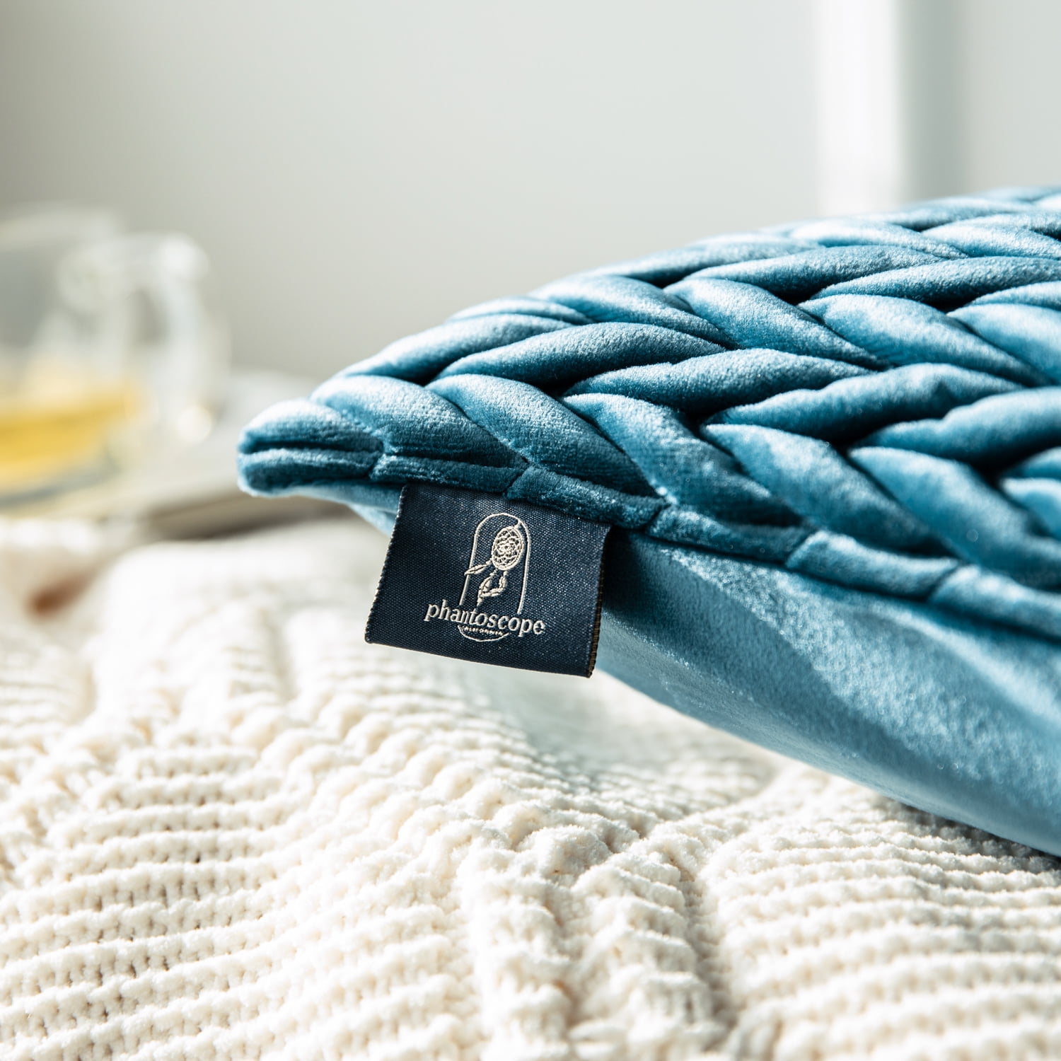 Phantoscope 20" x 12" Modern Blue Chevron Polyester, Velvet Throw Pillow , ( 2 Count)