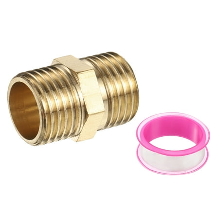 Uxcell Brass Pipe Fitting, 1/4" BSP Male x 1/4" BS Male Thread Connector Brass Hex Nipple Pipe Fitting Adapter for Gas Water Refrigeration System Conversion