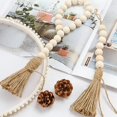 thumbnail image 3 of Long Wood Bead Garland Farmhouse Rustic Country Beads with Tassles Home Decor, 3 of 5