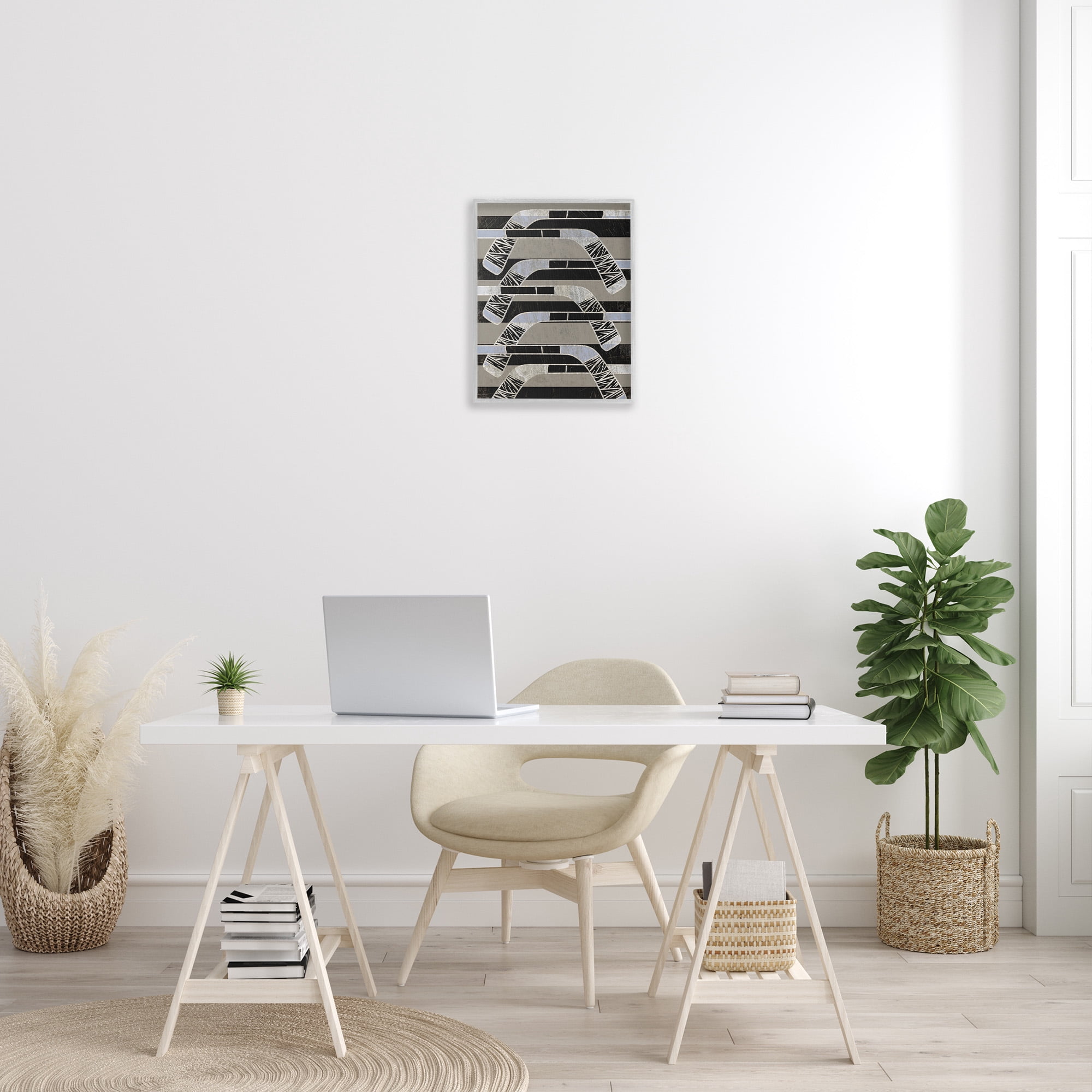 Stupell Industries Modern Hockey Sticks Sports Painting Gray Framed Art Print Wall Art, 16 x 20