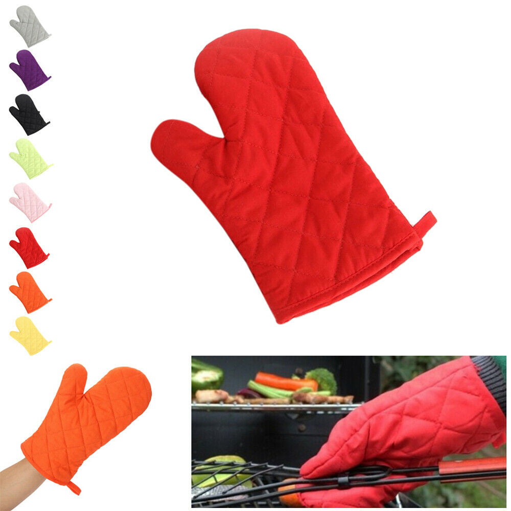 Grid Cotton Oven Gloves Mitts Heat Resistant Microwave Kitchen Glove Potholders 