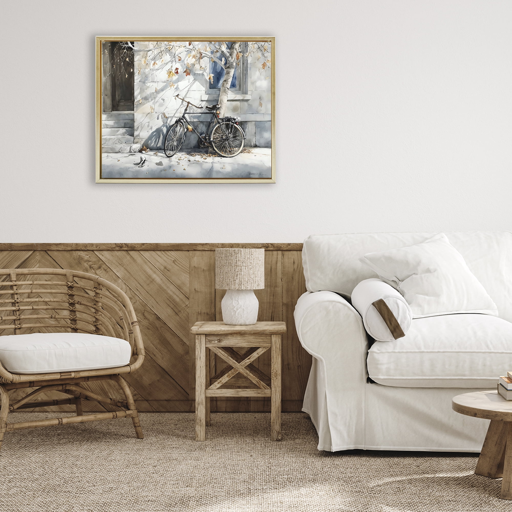 Stupell Industries Autumn Ride on Quiet Street Gold Framed Floater Canvas Wall Art, design by Franklyn Gregory