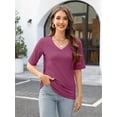 thumbnail image 4 of Women's Short Sleeves T Shirt Casual V Neck Solid Casual Sweatshirt, 4 of 6