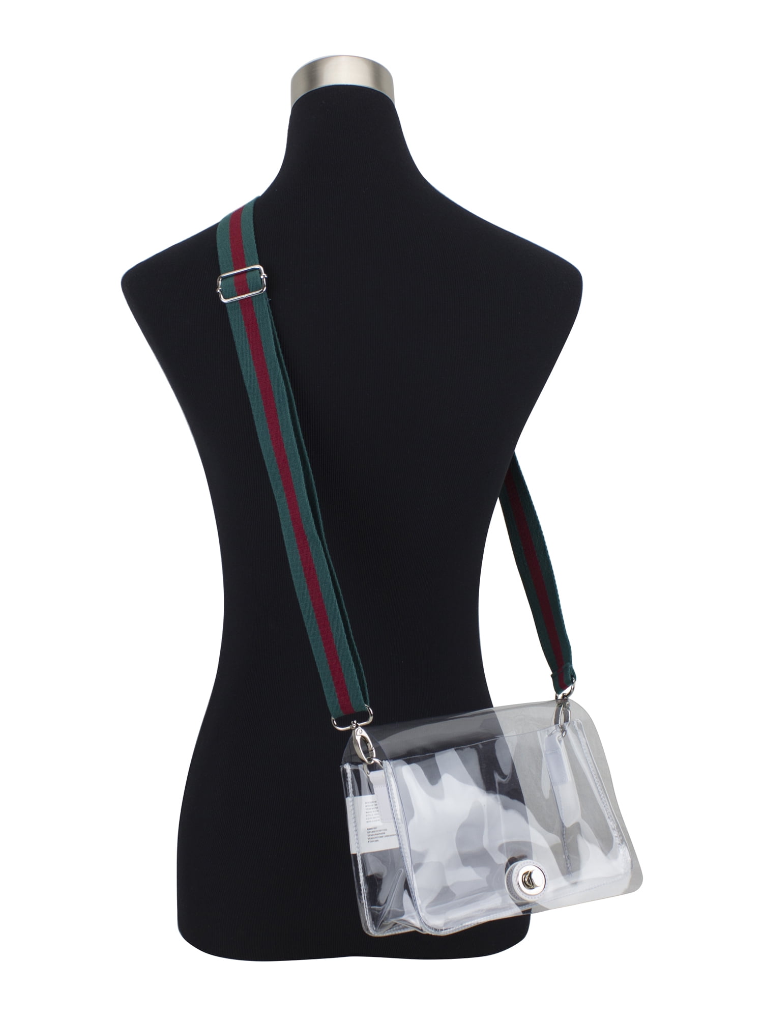 Eastsport Limited Micah Clear Crossbody with Webbing Strap, Red Green Stripe