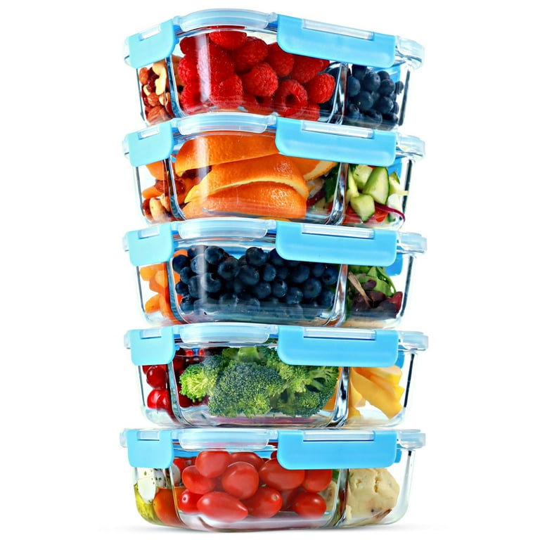 2 & 3 Compartment Glass Meal Prep Containers (4 Pack, 32 oz) - Glass Food  Storage Containers with Lids, Glass Bento Box Containers, Portion Control,  Airtight, Oven & Freezer safe