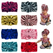 8 PACK  Stretchy Elastic Soft Wide Velvet Bowknot Bow Headbands Hairband Knot Turban Headwraps Hair Bows Accessories for Kids Toddler Infant Baby Girl