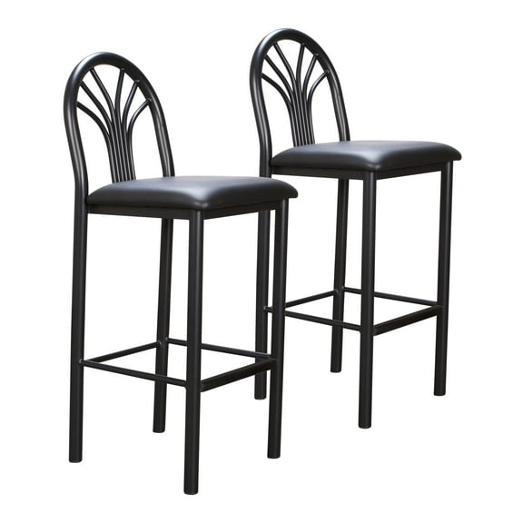Linon Tomshire 31" Metal Bar Stools, Black Finish with Black Faux Leather, Set of 2