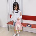 thumbnail image 4 of Cute Kids Cartoon Bunny Backpack Kindergarten Canvas Large Knapsack (Blue), 4 of 9