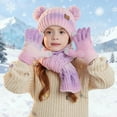 thumbnail image 2 of Gubotare Boys Winter Hat and Gloves Set Kids Winter Pom Beanie Hat Scarf Gloves Set,Toddler Girls Boys Warm Knitted Fleece Lining Woollen Cap (Purple,One Size), 2 of 9