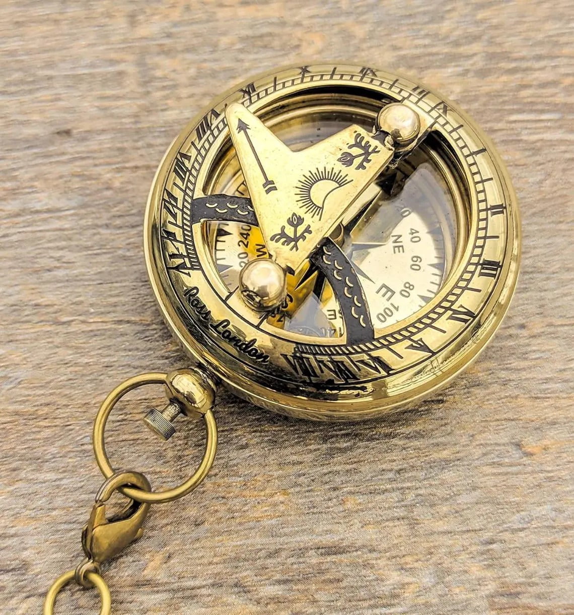 Antique Brass Pocket Compass Vintage Nautical Maritime Gift with Leather Case