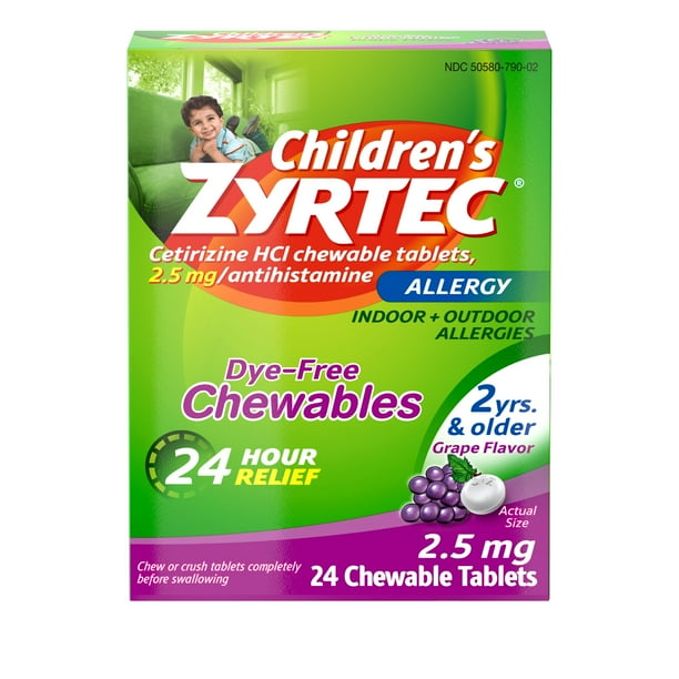 Zyrtec 24 Hour Children's Allergy Chewable Tablets, Grape, 24 ct
