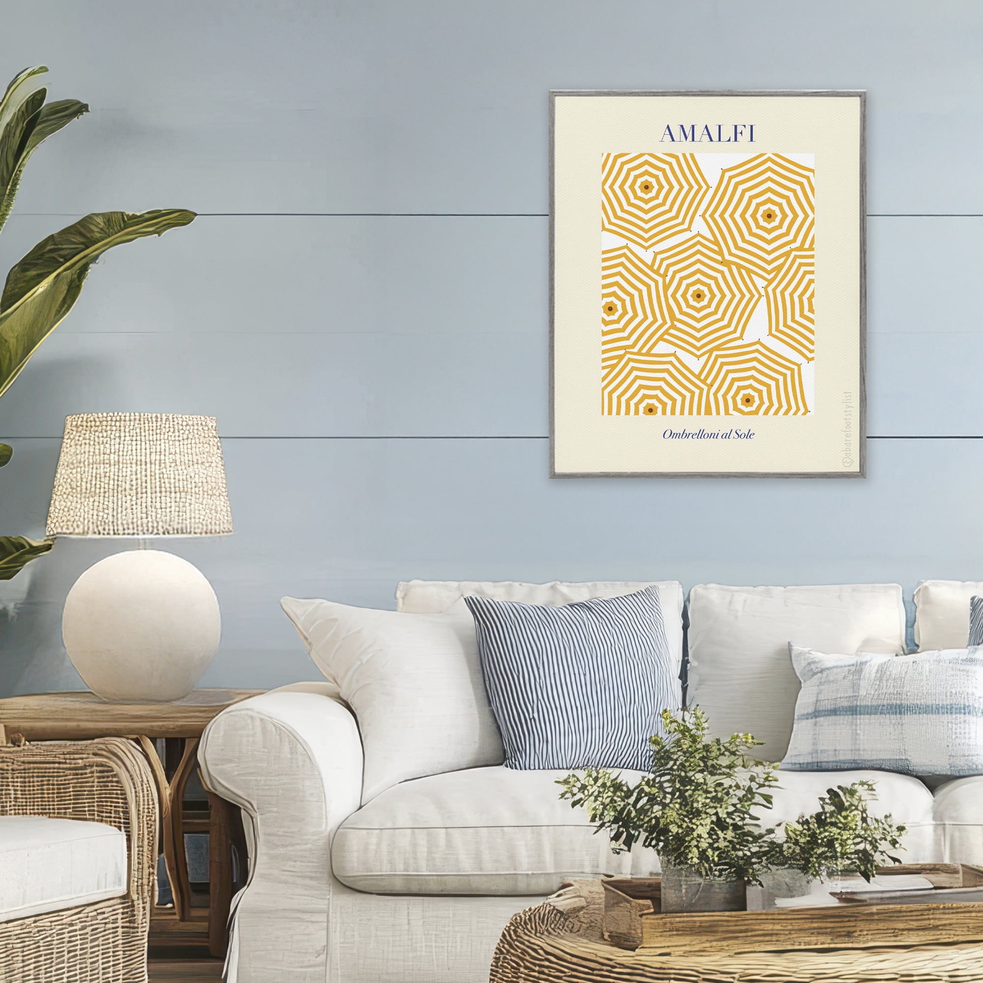Stupell Industries Yellow Amalfi Umbrellas Gray Framed Giclee Art, design by A Barefoot Stylist