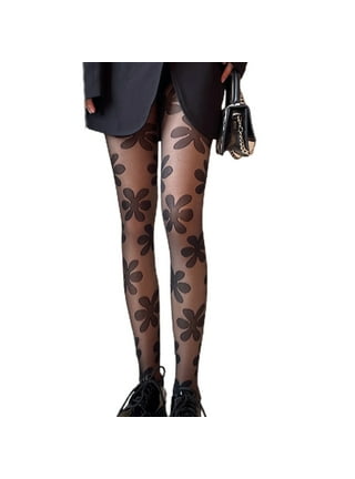 HOTYA Women Gothic Cross Fishnet Pantyhose Punk Jacquard Tatto Tights Sexy  Stockings