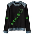 thumbnail image 4 of St Patrick's Day Sweatshirt for Women, Irish Shamrock Print Funny Graphic Pullover, Long Sleeve Crewneck Patchwork Casual Top, St Patty's Gift(Black,L), 4 of 4