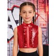 thumbnail image 5 of TiaoBug Shiny Sequin Crop Tops for Girls Hip-hop Dance Vest 70s Disco Party Stage Performance Outfit Red 6, 5 of 7