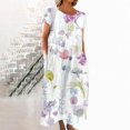 thumbnail image 2 of CHOK Robe en Lin Décontractée à Manches Courtes Col Rond pour Femmes Couleur Unie Coton Lin Robe d'Été 2024 avec Poches Gris TG, 2 of 5
